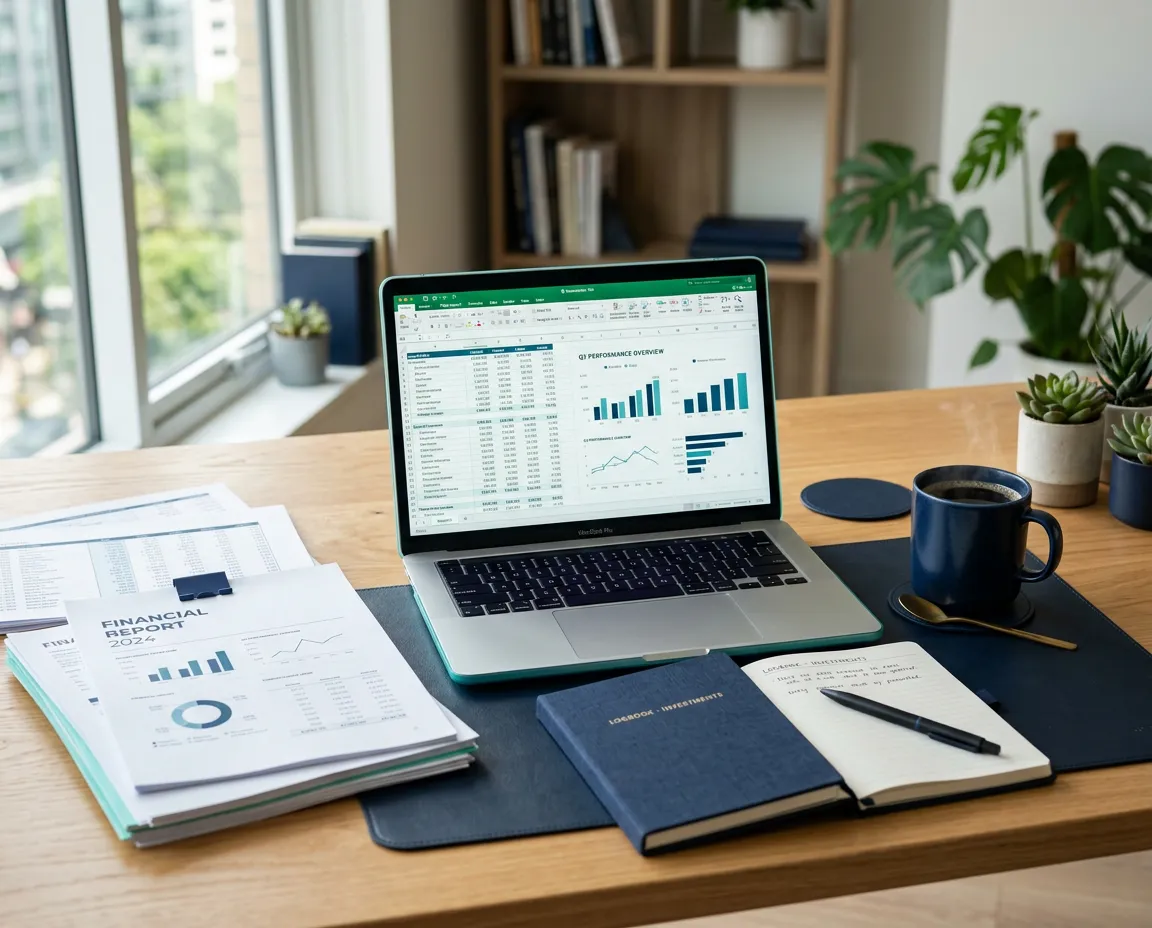 Professional tax and bookkeeping consultant reviewing business financial spreadsheets and documents