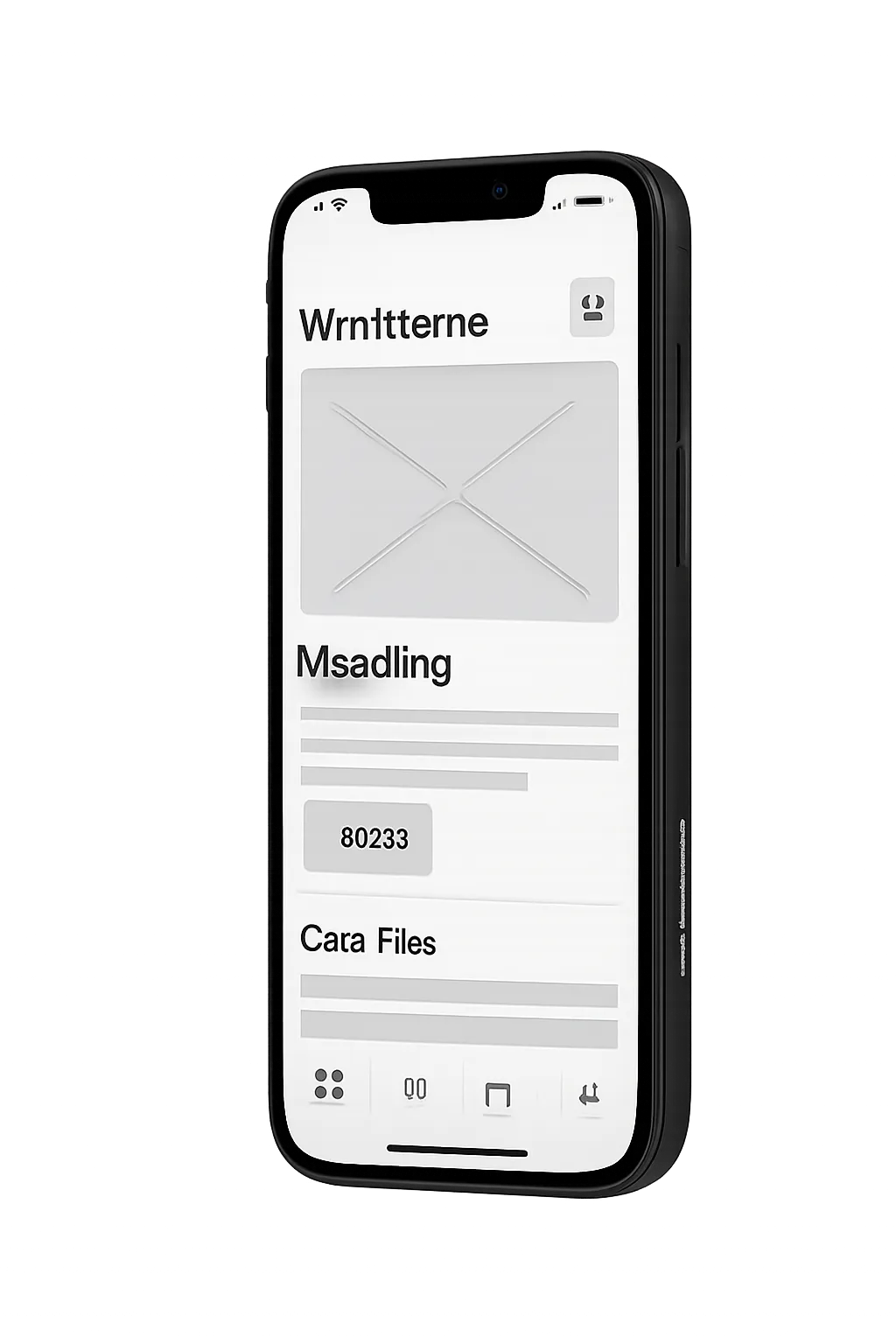 Sleek mobile device mockup showing high-fidelity app wireframe