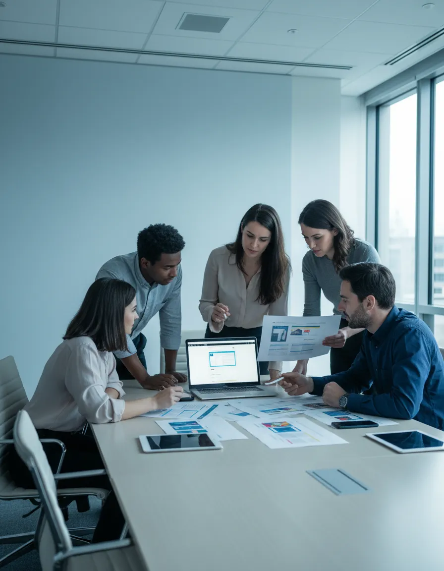 Professional web design team collaborating on a client project