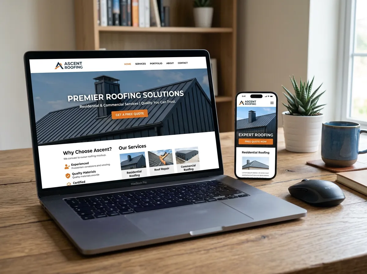 Mockup of an Online Presence Audit report showing scoring and website makeover analysis for roofing contractors