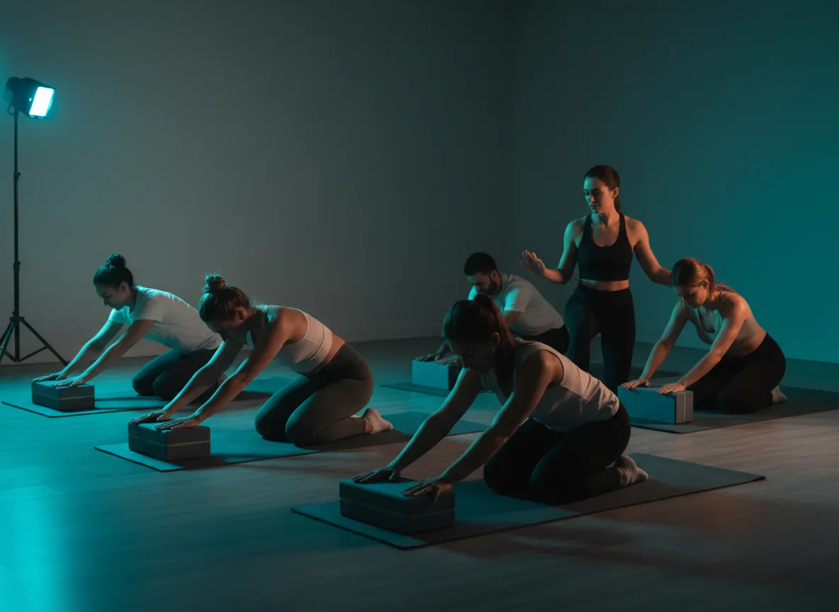 Mobility and stretching class on studio floor