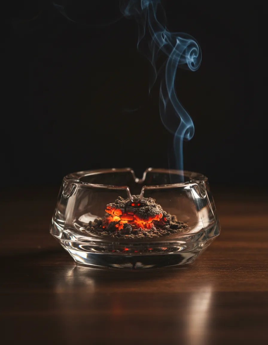 Macro photography of glowing cigar embers and rising smoke