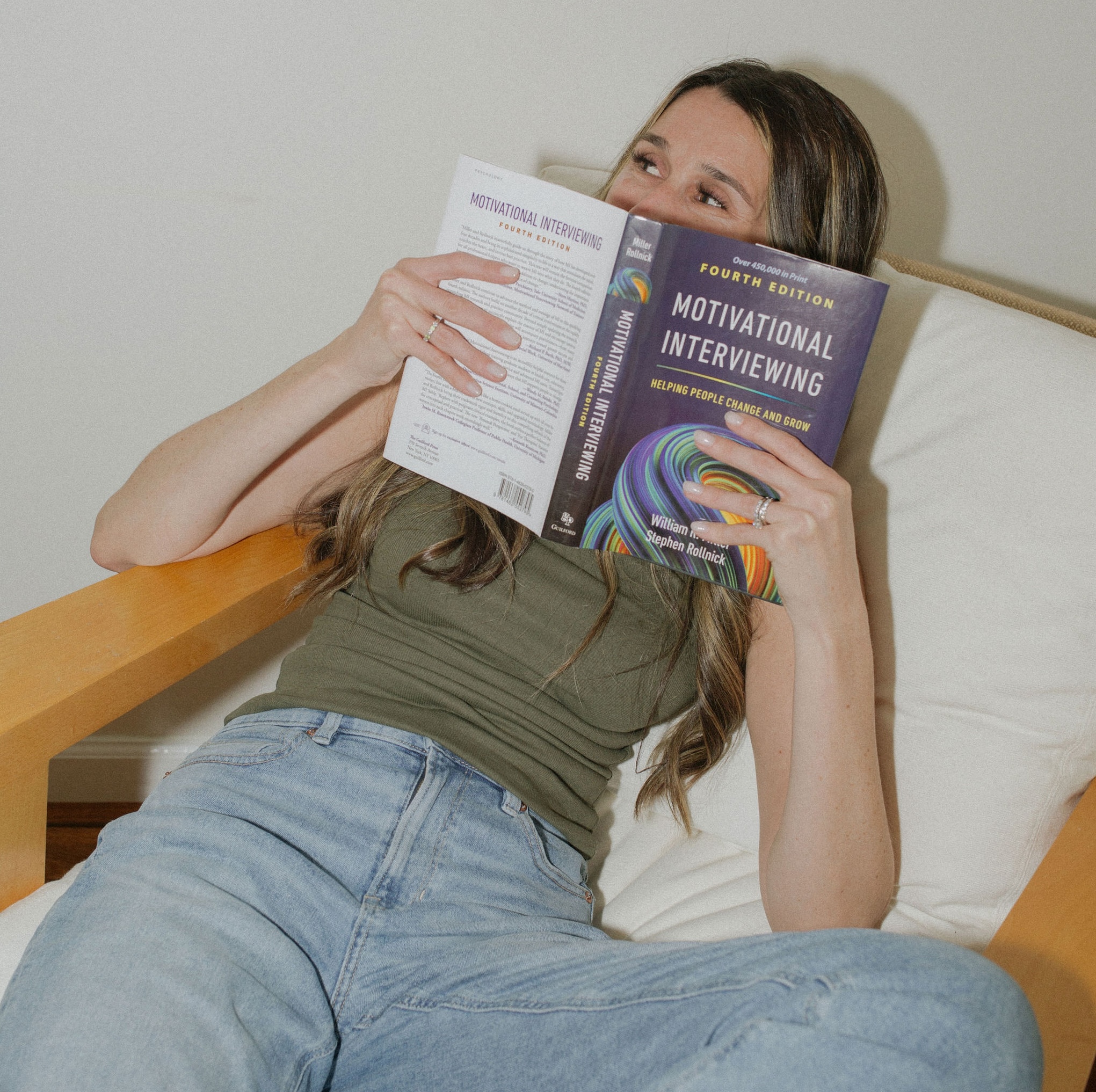 Sarah Burby reading a book