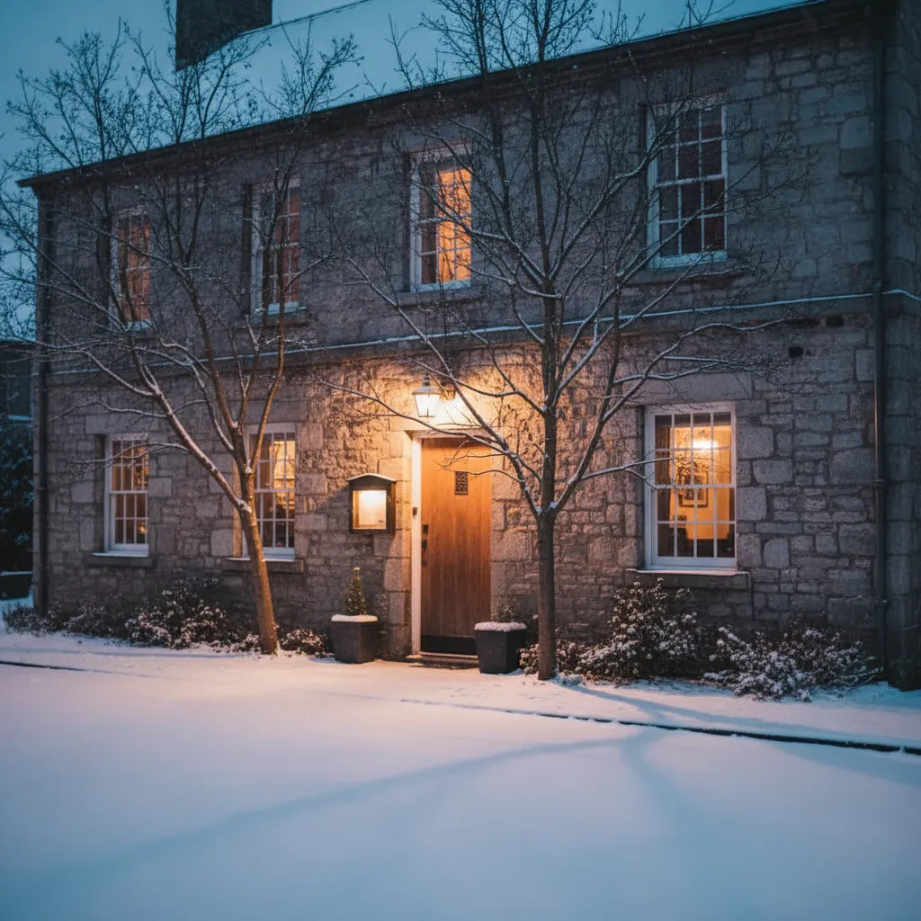 A softly lit, elegantly set table for two at Lucie, featuring crisp white linens, delicate glassware, and a single candle, with muted ivory and grey tones creating a tranquil, inviting atmosphere. No people are present, emphasizing calm anticipation.