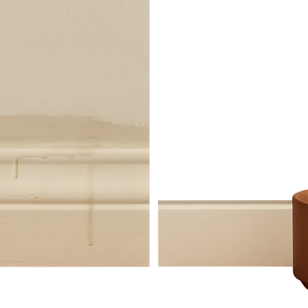 A composite side-by-side photo showing a failed, peeling paint job next to a flawless, smooth architectural finish by Legacy Paint & Repair.