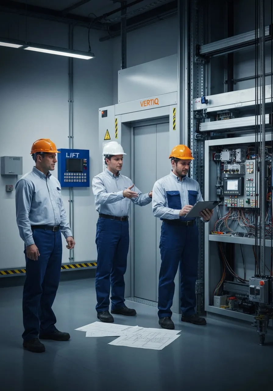 Coordination beside a modern lift installation