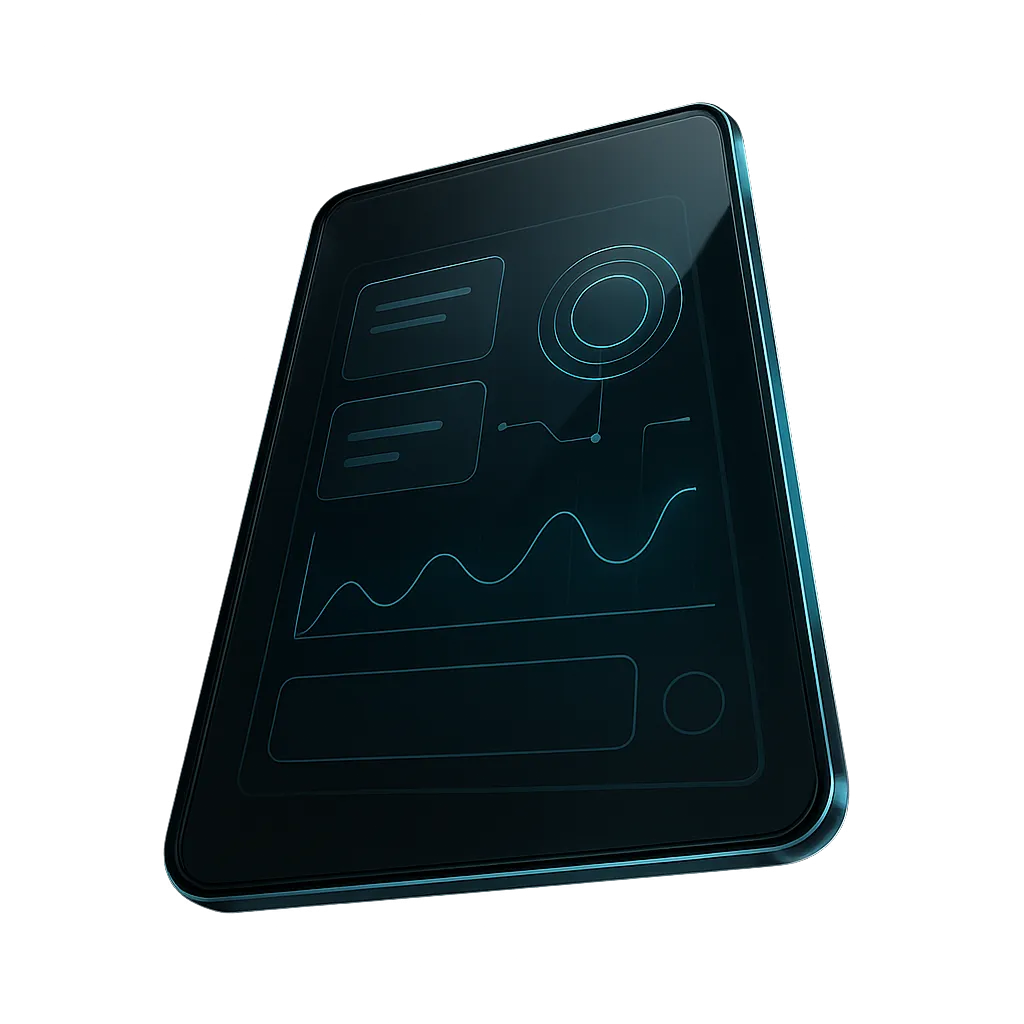 LMA Digital modern business dashboard and communication software mockup in a glass frame