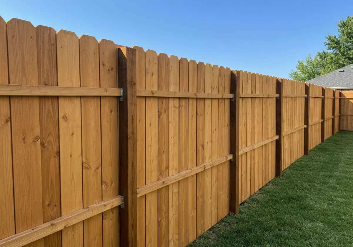 High-quality fence repair job showing a perfectly aligned wooden fence section