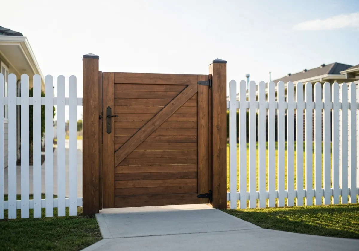 Sturdy wooden gate installed perfectly in a residential fence line