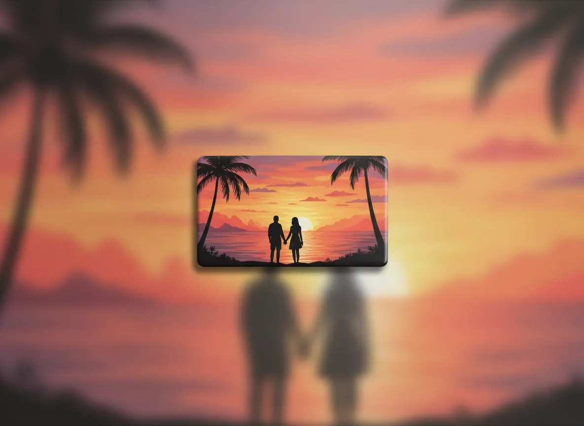 Photo magnet of a couple on vacation