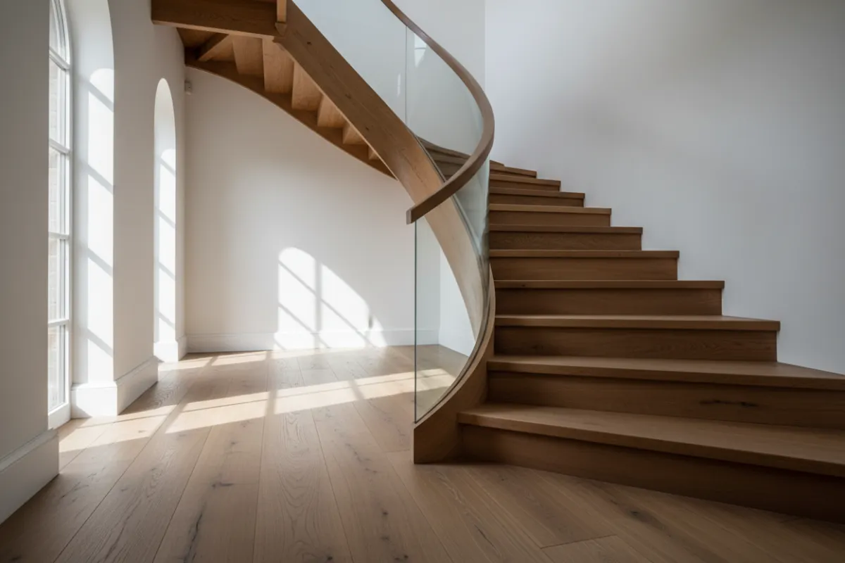 Bespoke staircase with oak treads and glass balustrade
