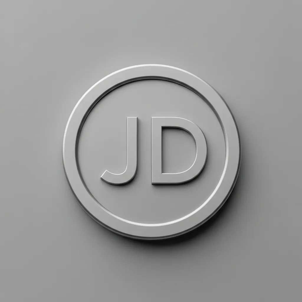 Small circular badge with initials 'JD'
