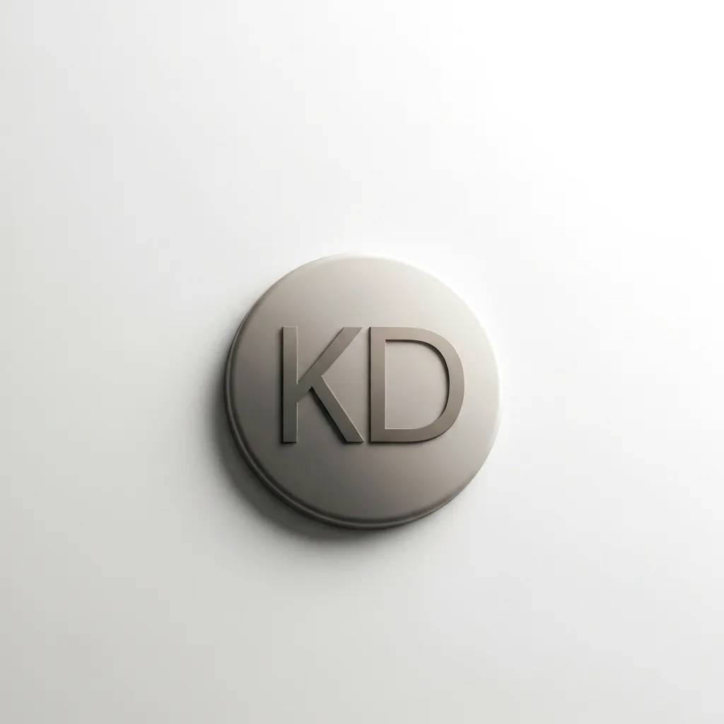 Small circular badge with initials 'KD'