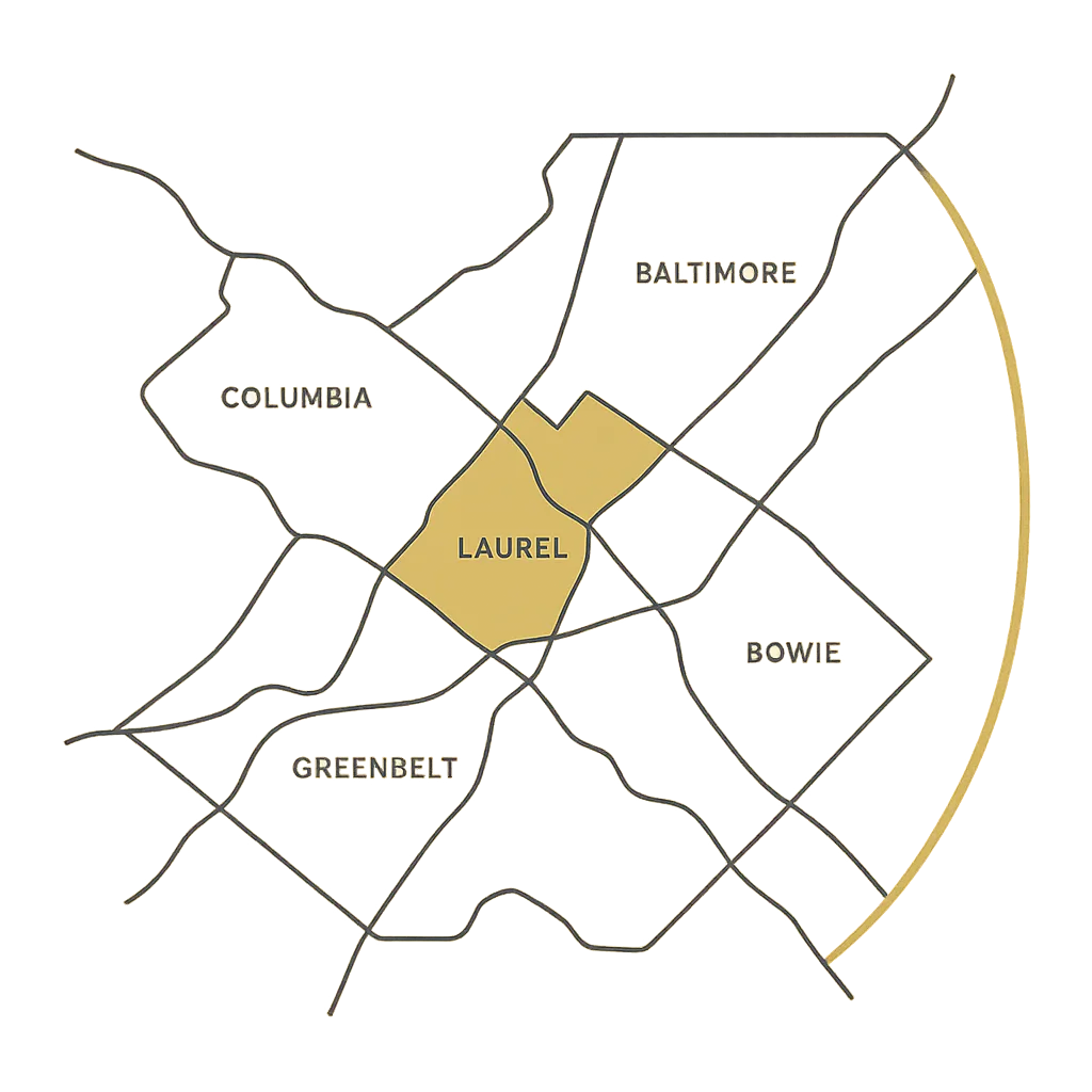Map showcasing Dolled By Nu Eye service areas including Laurel, MD and surrounding regions