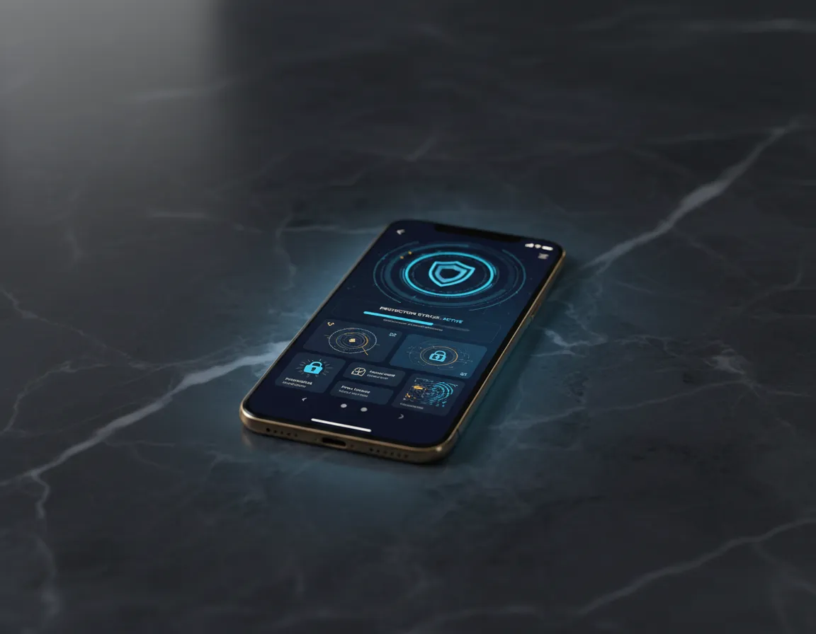 High-end device mockup showing Identity Theft Protection app interface