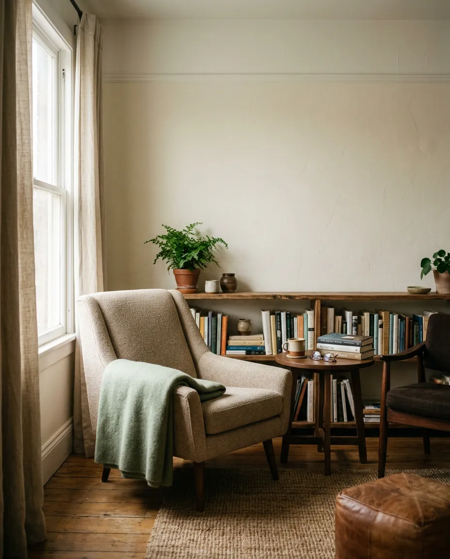 A peaceful and private interior space arranged with comfortable seating and soft natural illumination