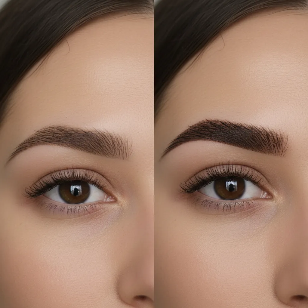 Antes y después de cejas definidas
