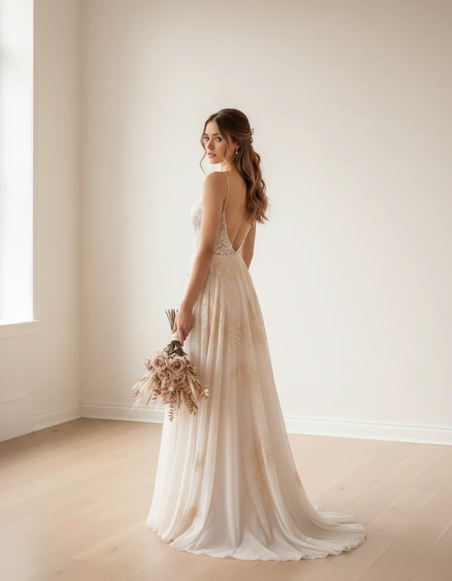 Vestido elegante para bodas y eventos formales en tonos claros