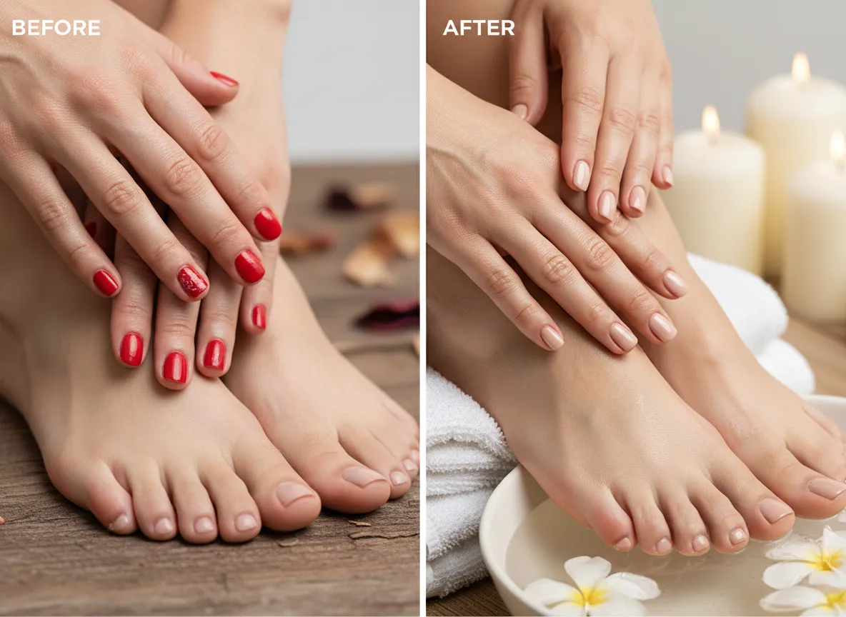 Antes y después uñas y spa Rorum Estilo