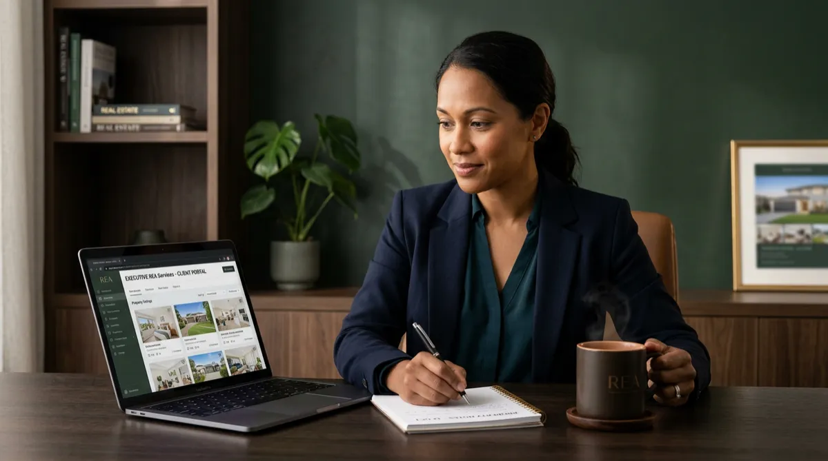 Dedicated executive real estate virtual assistant working at workstation
