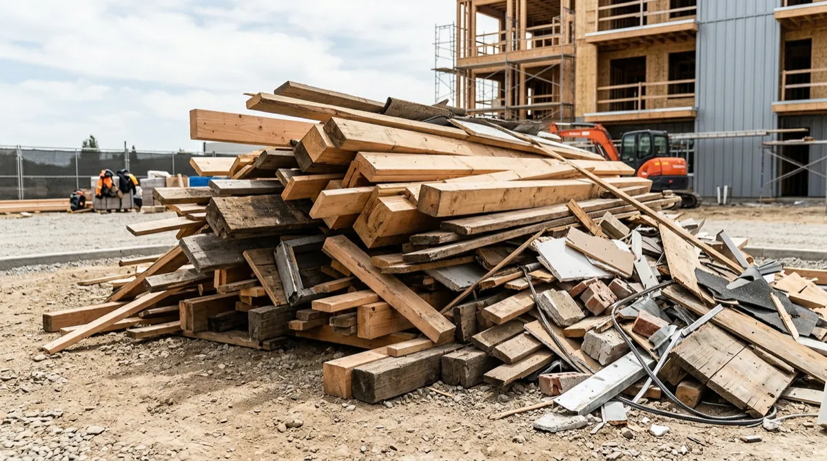 Pile of construction debris and wood
