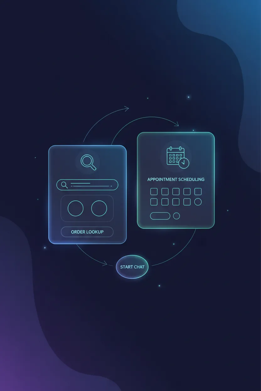 E-commerce customer support flow with order lookup and appointment scheduling UI