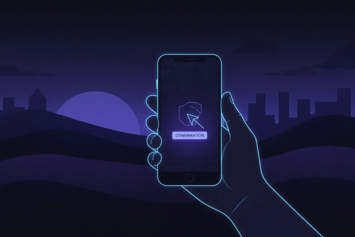 Hand holding a smartphone with a confirmed appointment screen.