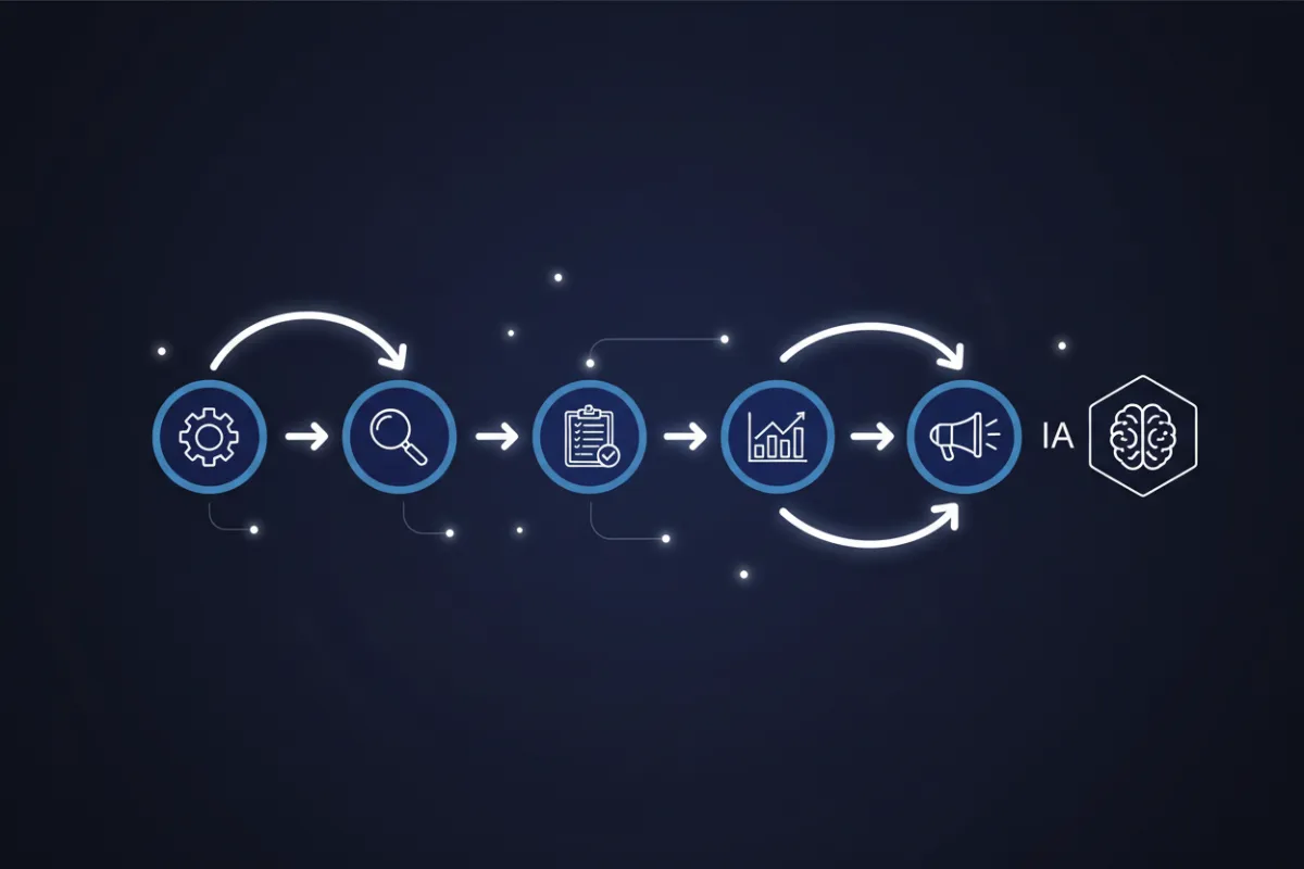 Schematic illustration of five tasks automated by AI with icons and arrows.