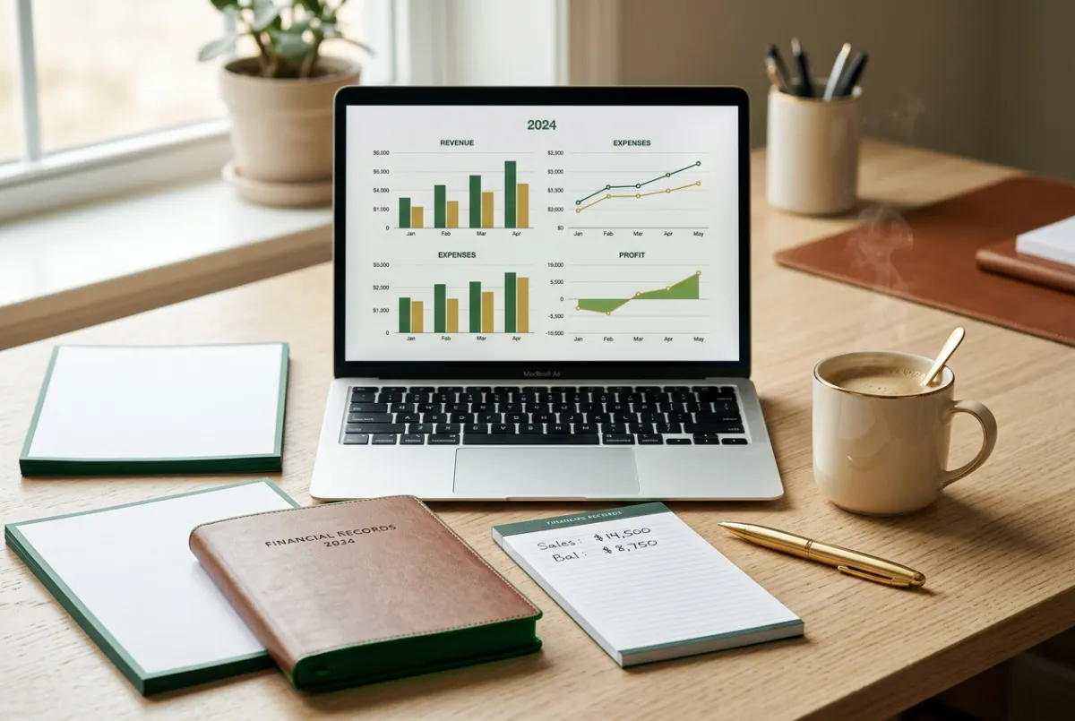 Organized financial charts and structured bookkeeping dashboard