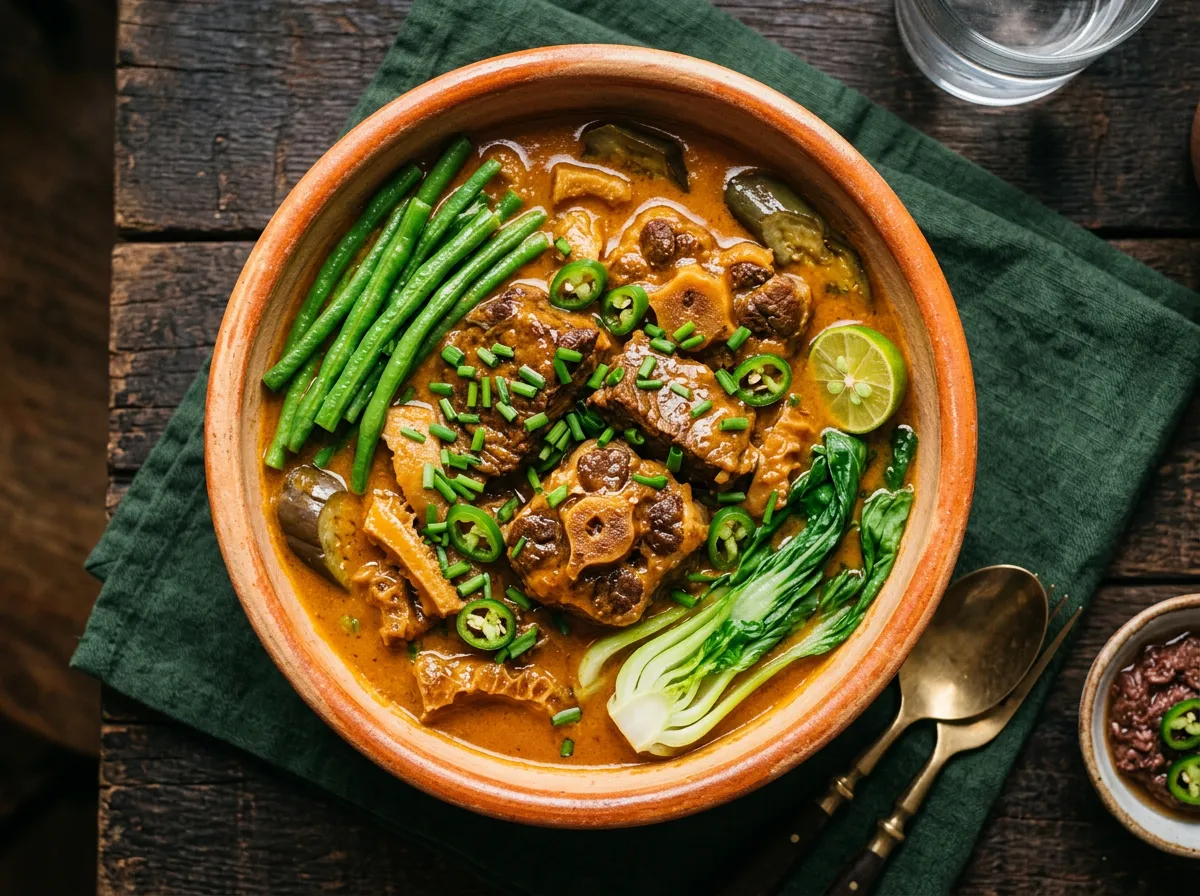 Slow-braised Beef Kare-Kare in rich peanut annatto reduction
