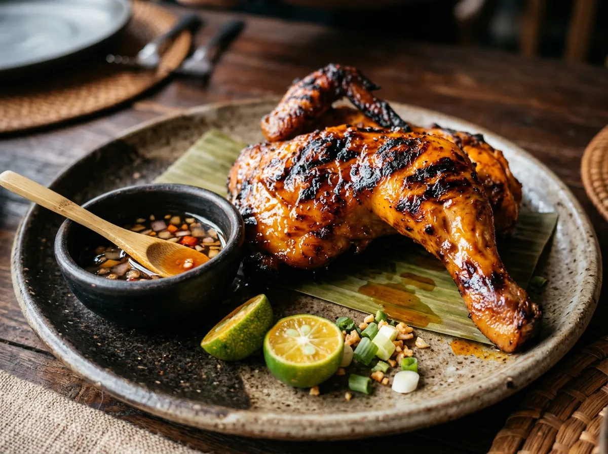 Charcoal grilled Chicken Inasal brushed with achuete oil, served with sinamak and calamansi (sample image)