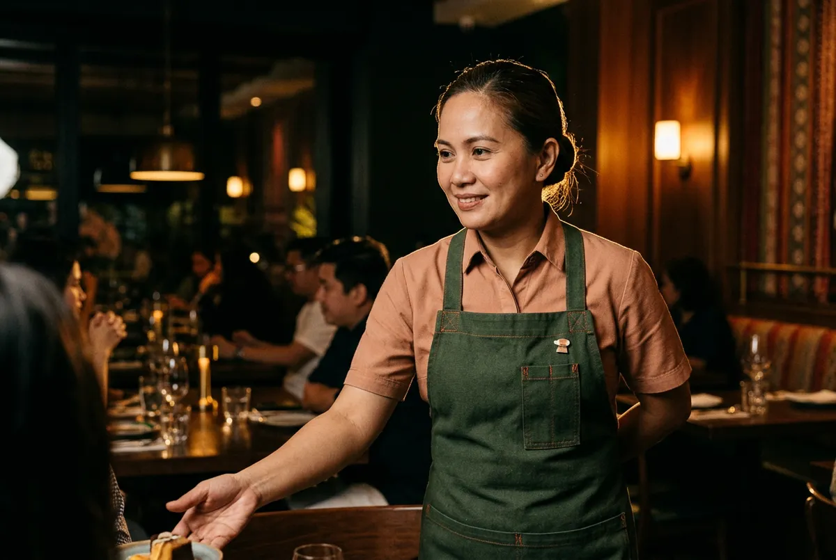 Staff member extending warm and personalized dining hospitality