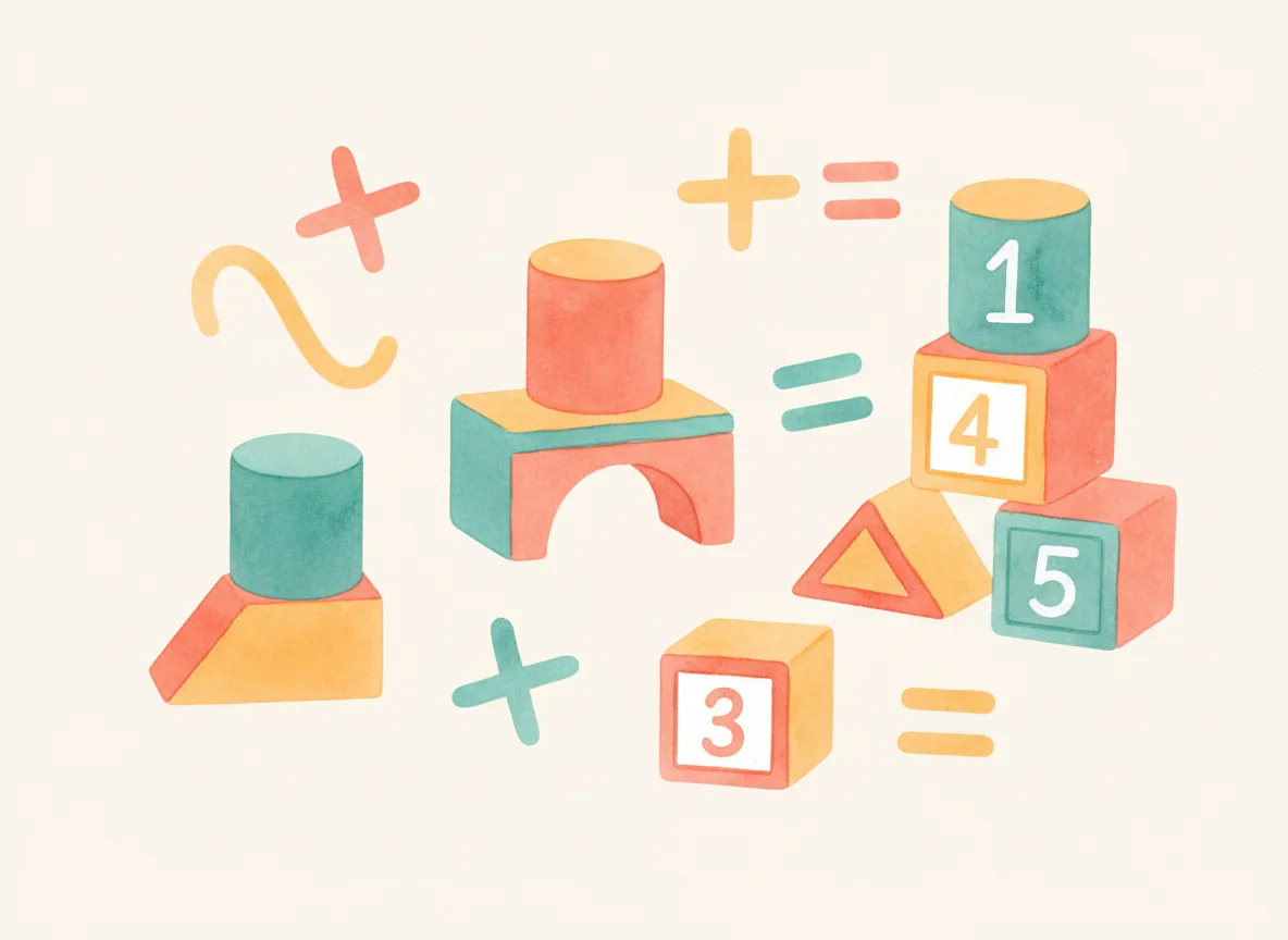 Colorful math building blocks and numbers illustration