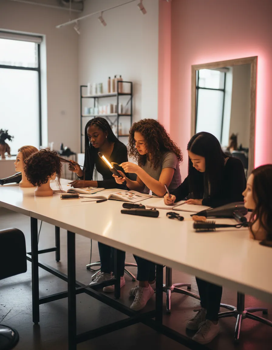 Teens collaborating in a beauty business boot camp
