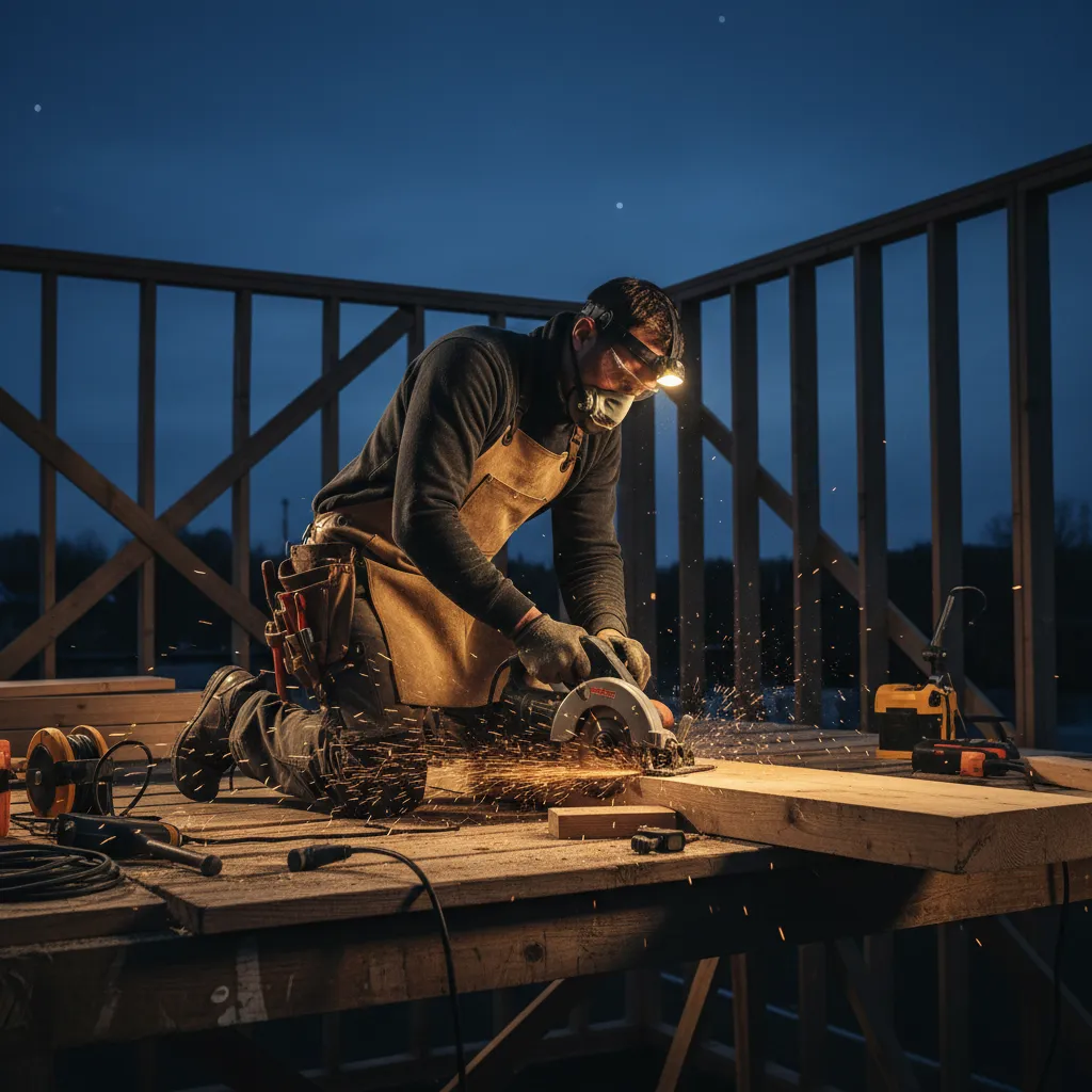 Tradesperson using power tools on a construction site
