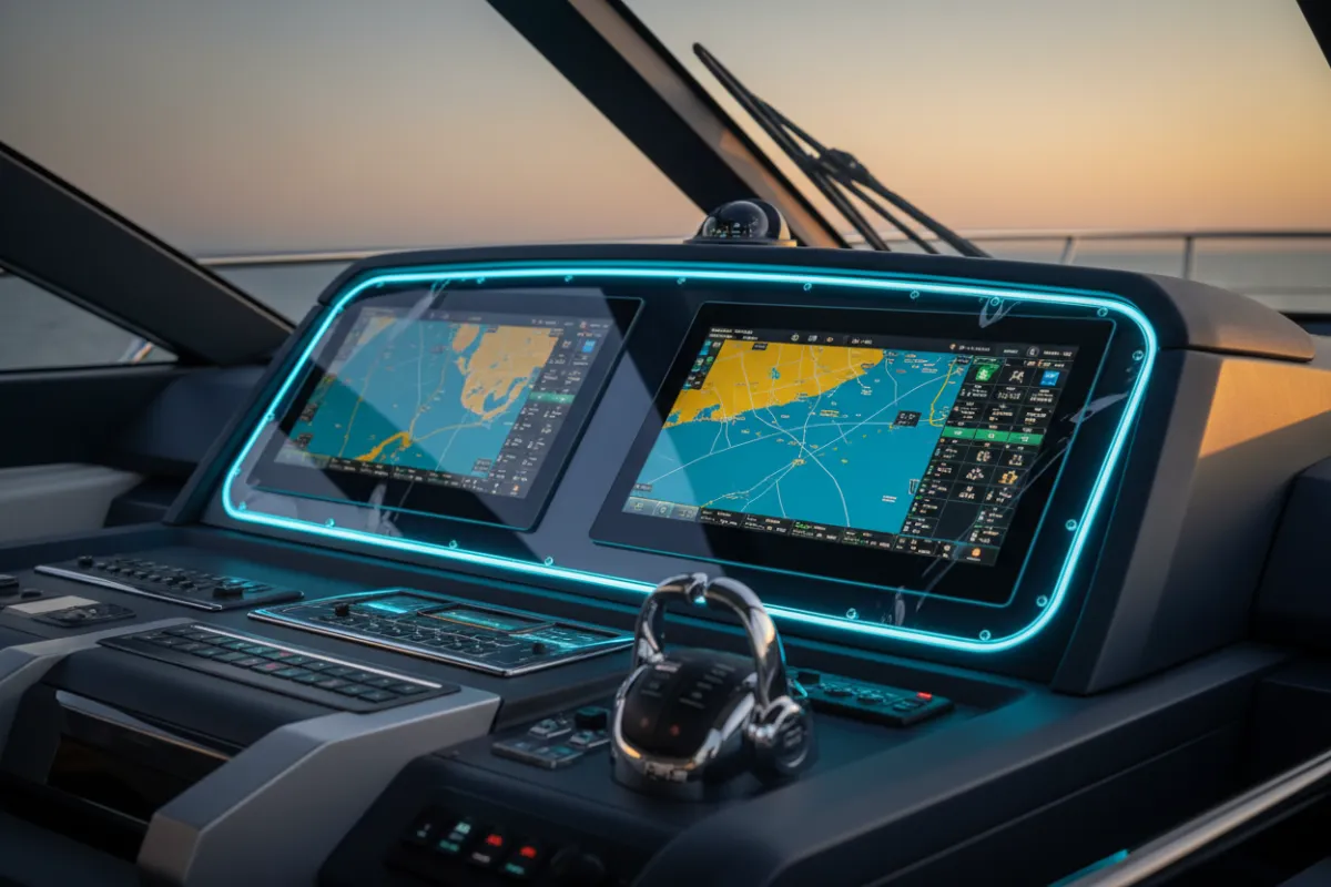 Marine protection film applied to a high-end yacht helm screen