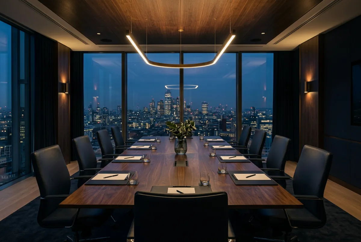 Sleek institutional headquarters architecture representing corporate governance