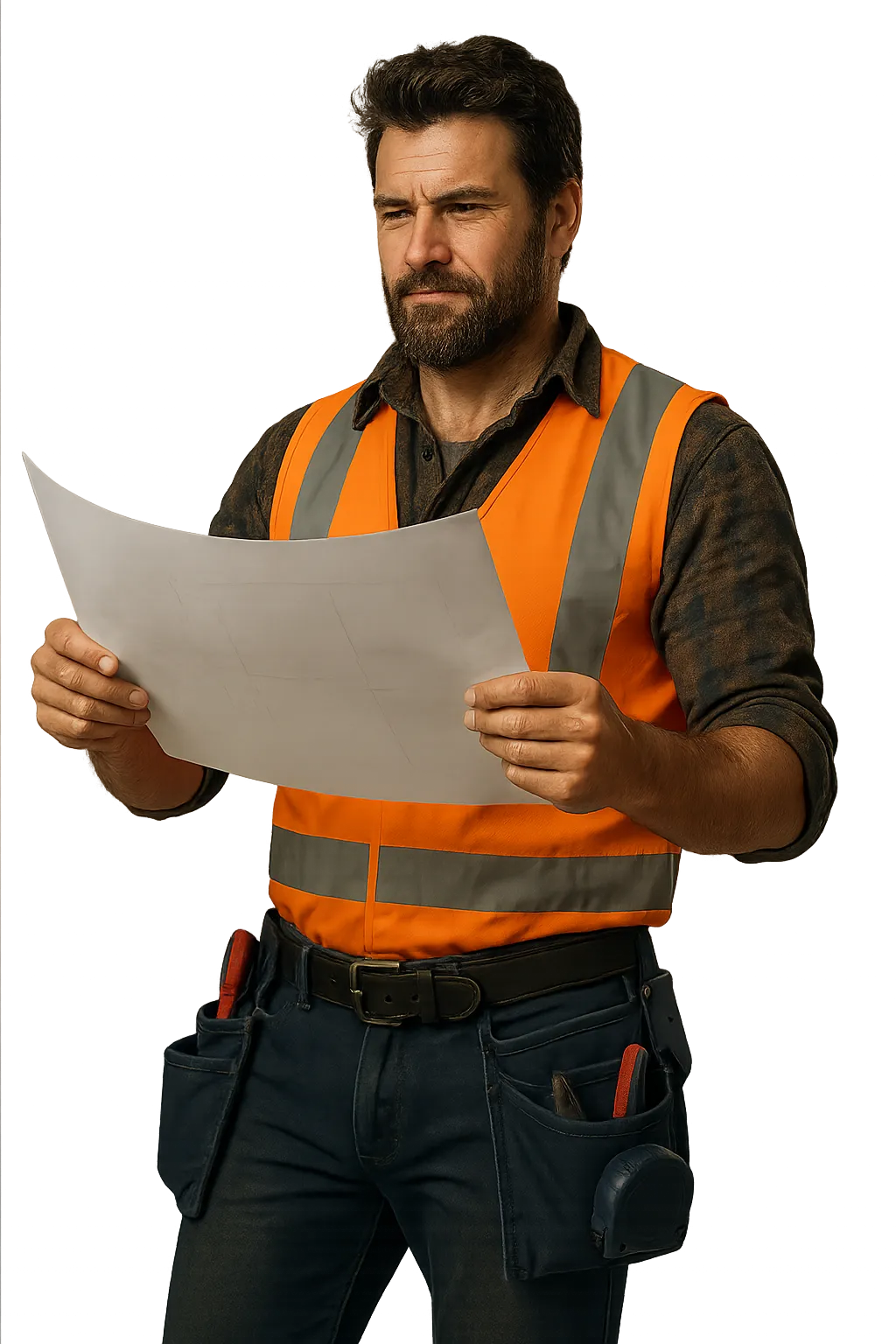 Professional tradesman on job site ready for incoming customer calls