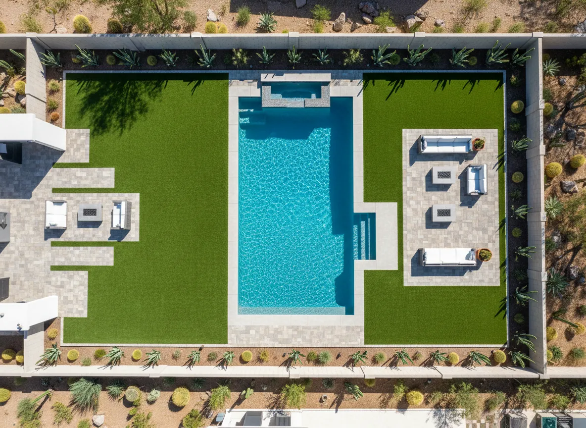 Modern backyard aerial view