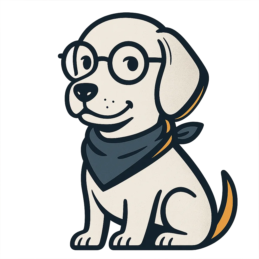 Nerd-hound mascot with round glasses [MASCOT_PLACEHOLDER]