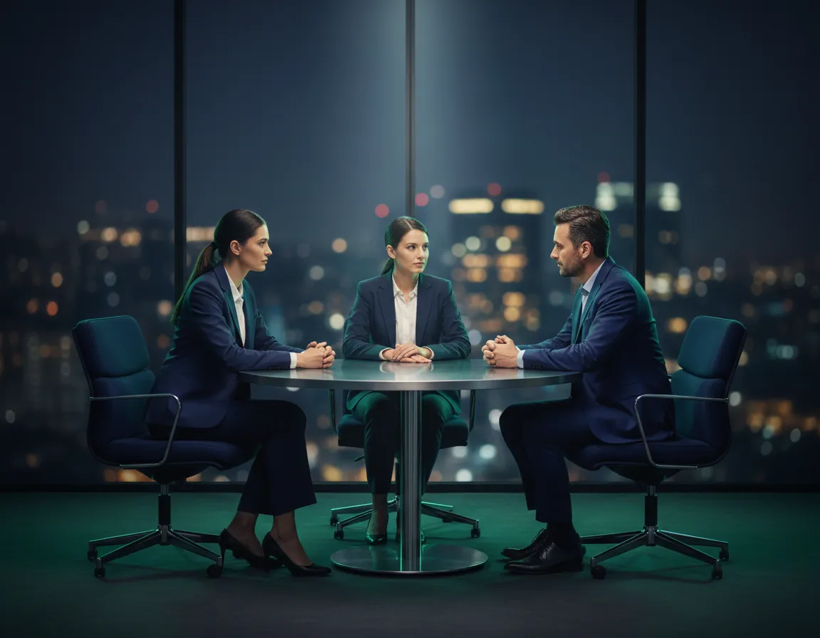 Corporate consulting professionals in a structured office environment