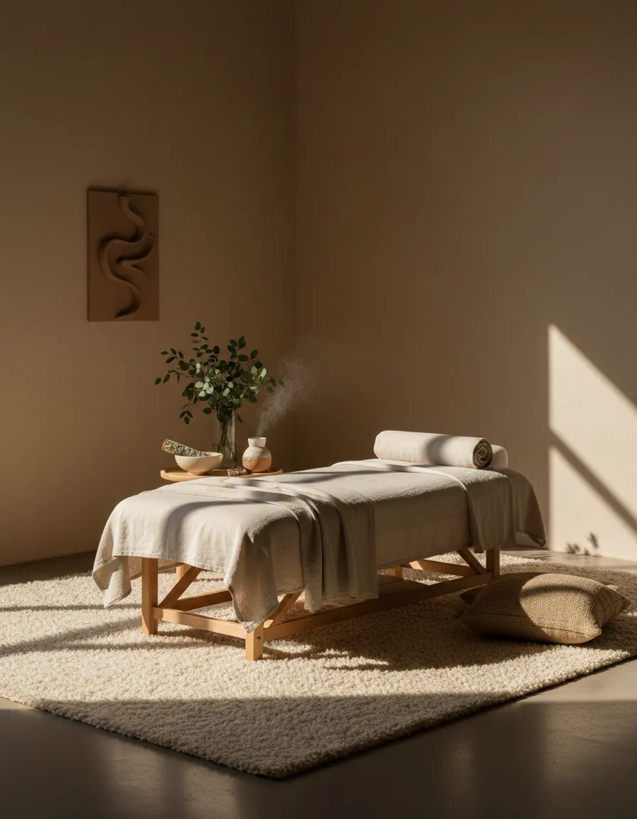 Calm forest-inspired treatment scene