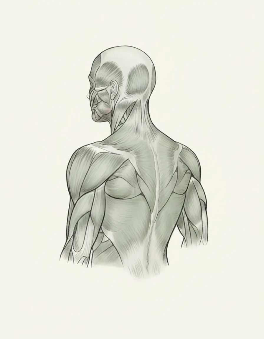 Soft-focus anatomical upper back illustration