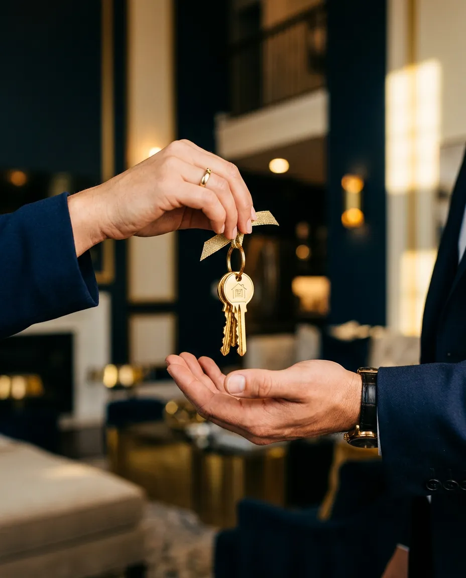 Entrega de llaves de propiedad residencial de lujo