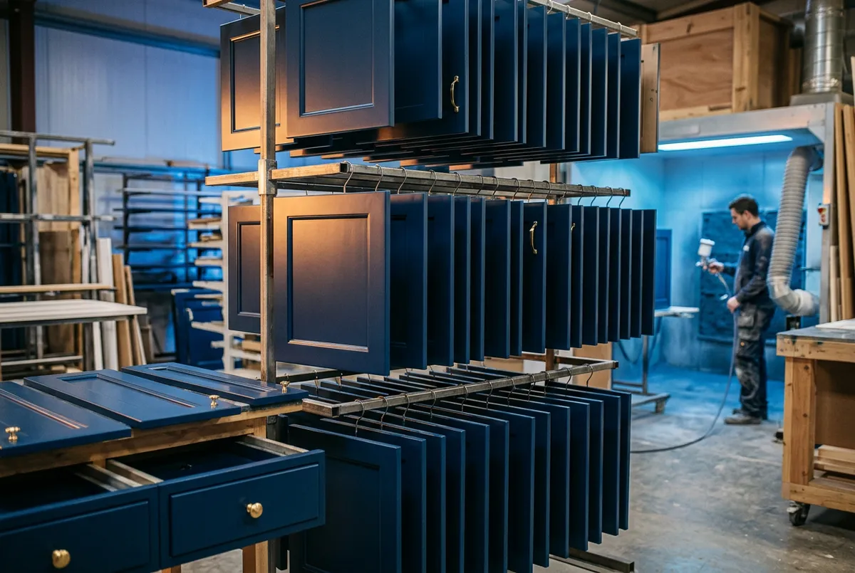 Fine cabinet spray lacquer refinishing factory-level finish