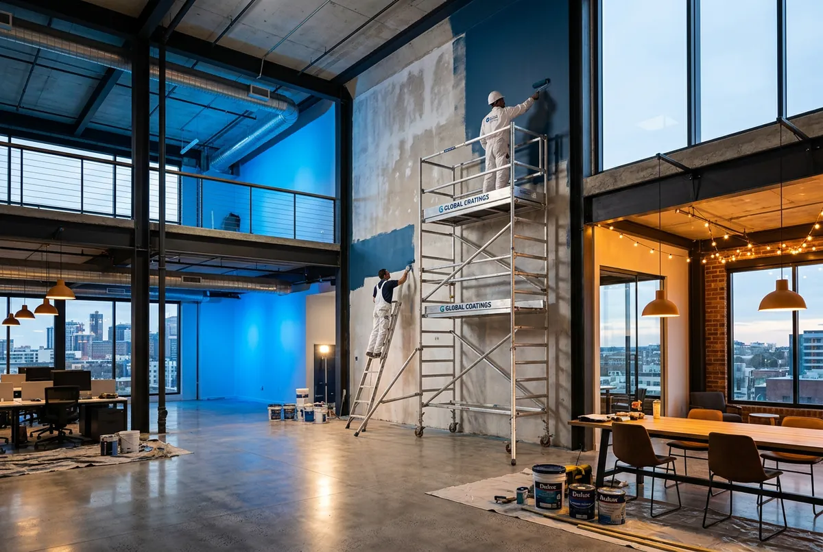 Commercial office space receiving architectural grade coating finishes
