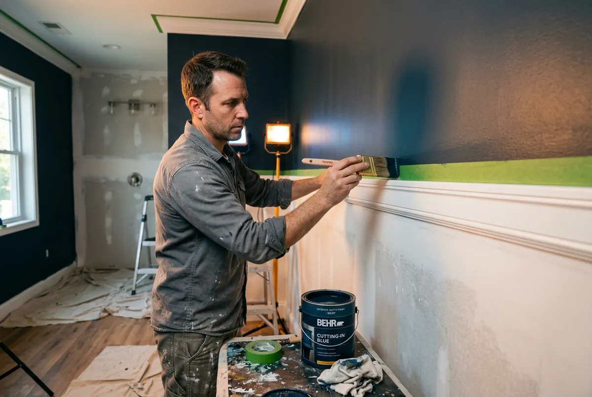 Interior painting wall and trim prep with laser-straight lines