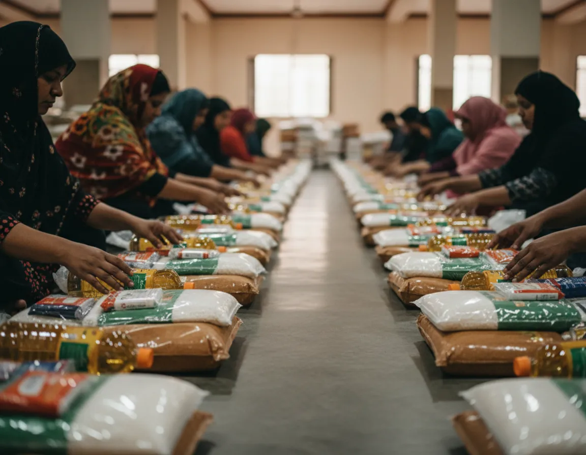 Food packs being prepared for distribution during Ramadan