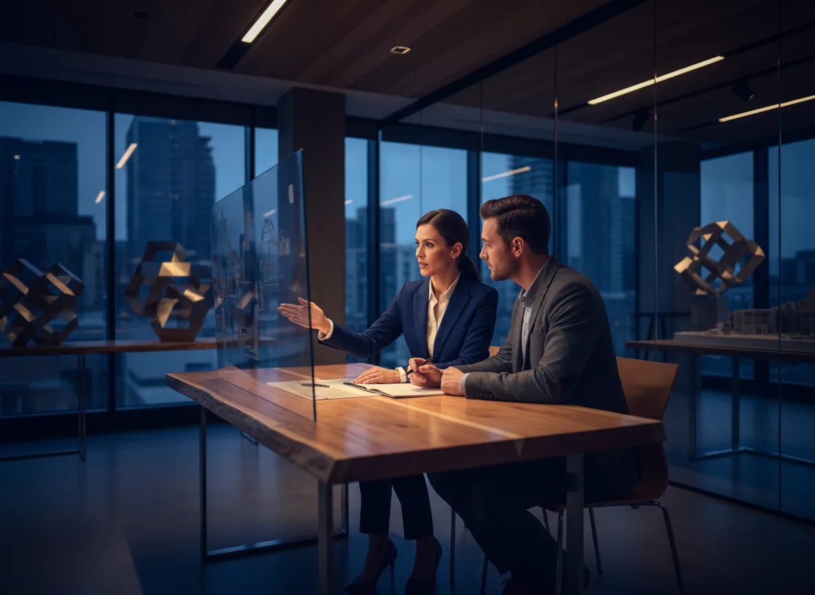 Real estate agent confidently assisting a client