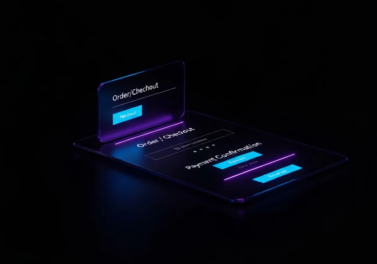 Neon blue/purple orders + payments mockup on black